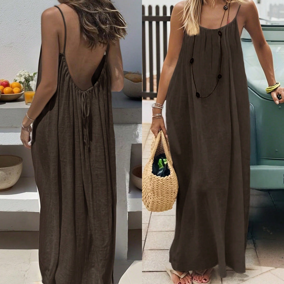Women's Ice Silk Backless Long Dress